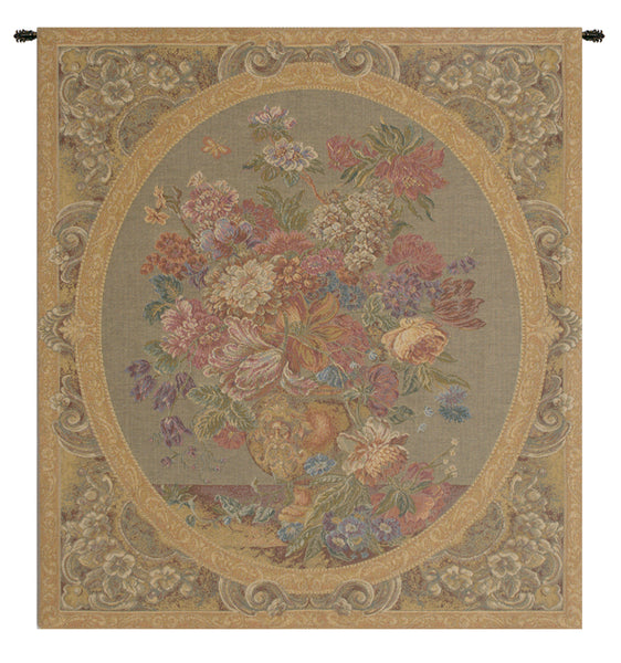 Floral Composition in Vase Cream Italian Tapestry Wall Hanging