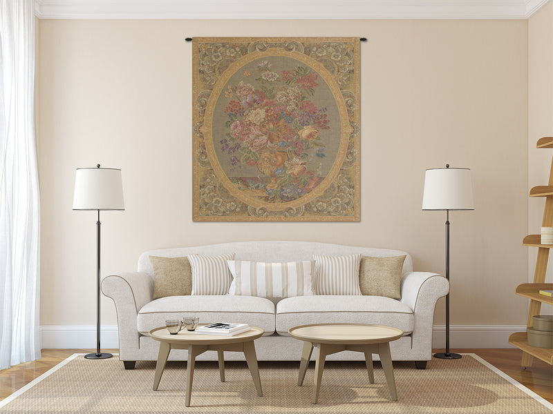 Floral Composition in Vase Cream Italian Tapestry Wall Hanging