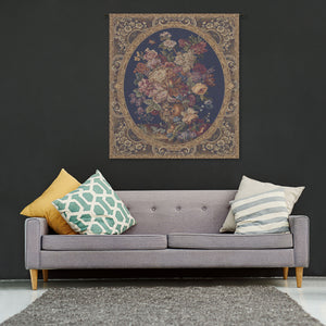 Floral Composition in Vase Dark Blue Italian Tapestry Wall Hanging