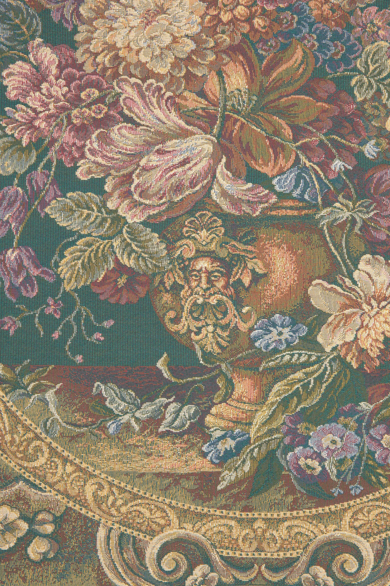 Floral Composition in Vase Green Italian Tapestry Wall Hanging
