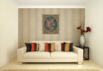 Floral Composition in Vase Green Italian Tapestry Wall Hanging