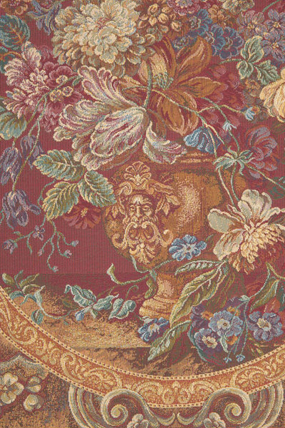 Floral Composition in Vase Burgundy Italian Tapestry Wall Hanging