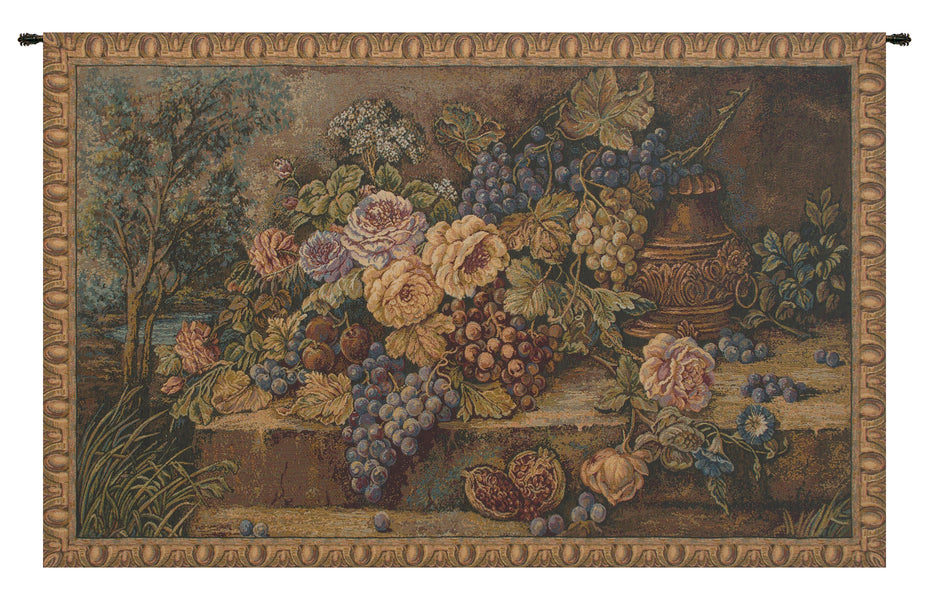 Bouquet with Grapes Italian Tapestry Wall Hanging