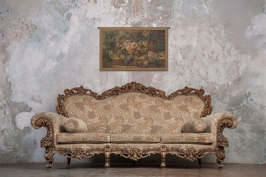 Bouquet with Grapes Italian Tapestry Wall Hanging