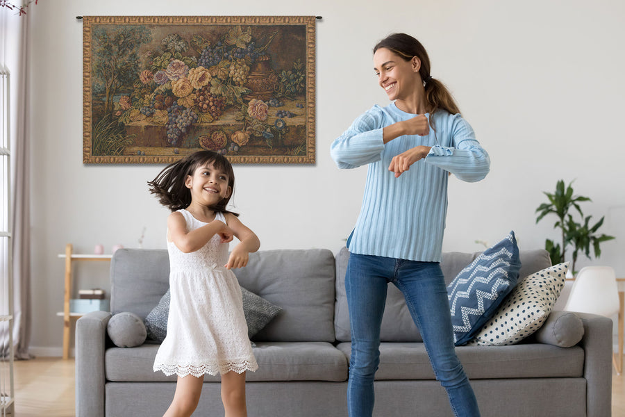 Bouquet with Grapes Italian Tapestry Wall Hanging