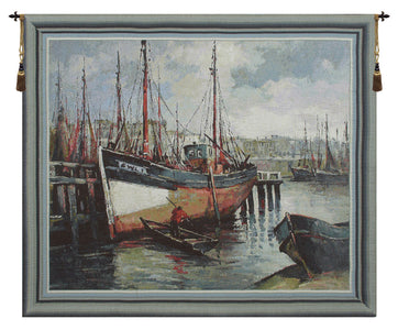 North Sea Harbour Belgian Tapestry Wall Hanging