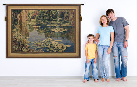Lake Giverny With Border Belgian Tapestry Wall Hanging