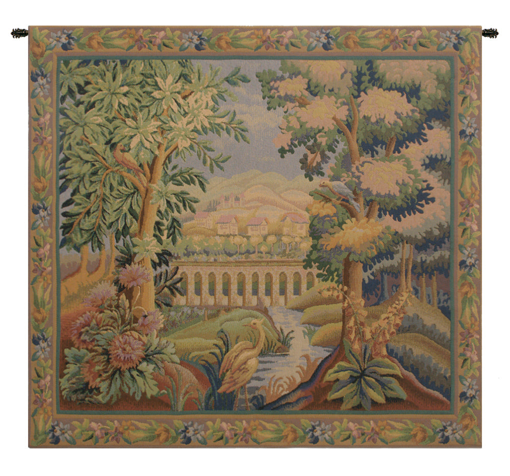 Bridge With Bird I Belgian Tapestry Wall Hanging
