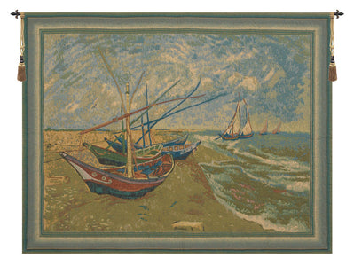 Van Goghs Fishing Boats Belgian Tapestry Wall Hanging