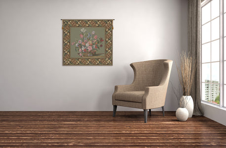 Flower Basket Green European Tapestry