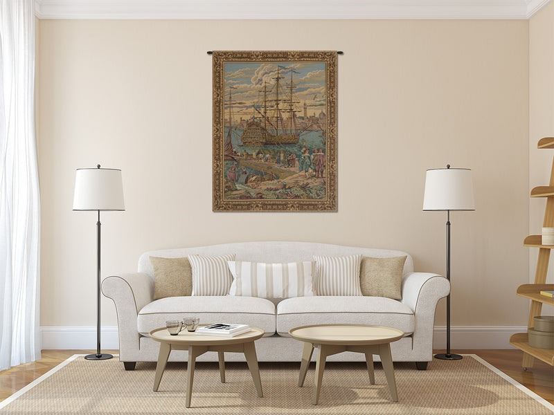 The Galleon Guardi Italian Tapestry Wall Hanging