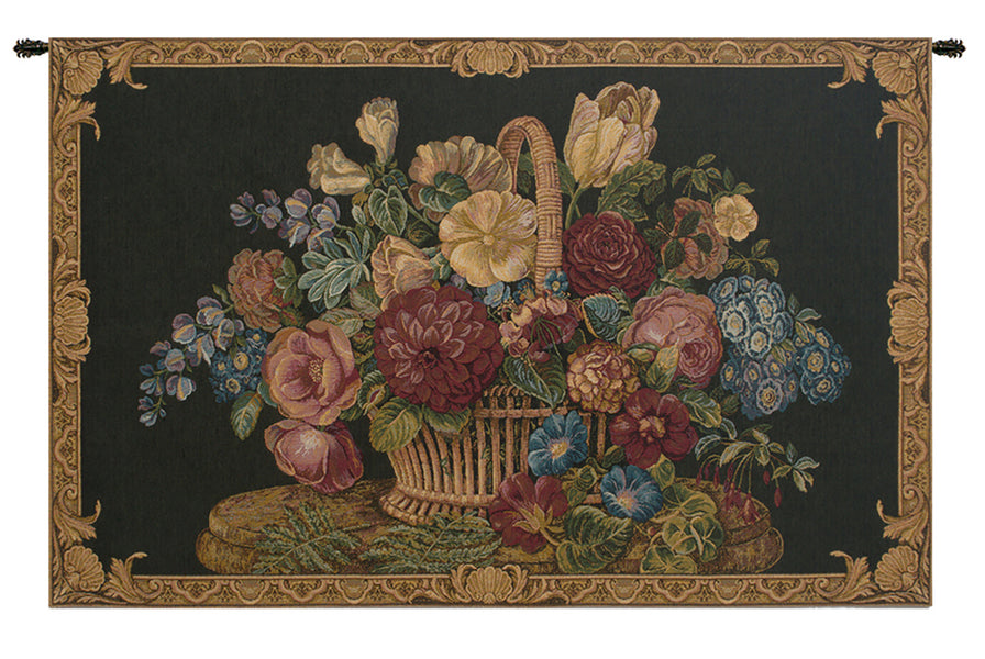 Flower Basket Black II Italian Tapestry Wall Hanging