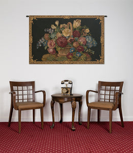 Flower Basket Black II Italian Tapestry Wall Hanging
