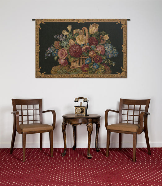 Flower Basket Black II Italian Tapestry Wall Hanging