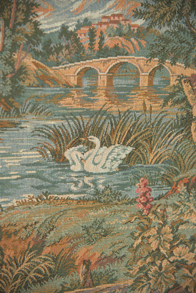 Swan in the Lake Vertical Italian Tapestry Wall Hanging