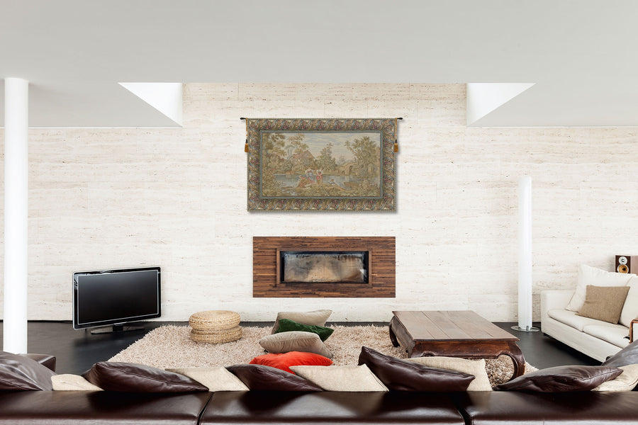 Washing Day at the Mill Horizontal  Italian Tapestry Wall Hanging