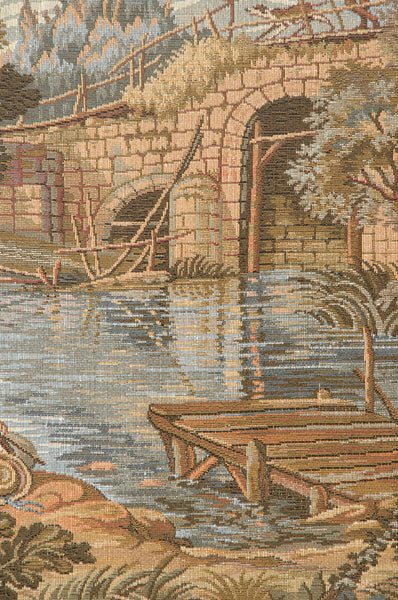 Fishing at the Lake Vertical Italian Tapestry Wall Hanging