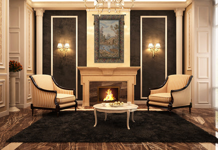 Fishing at the Lake Vertical Italian Tapestry Wall Hanging