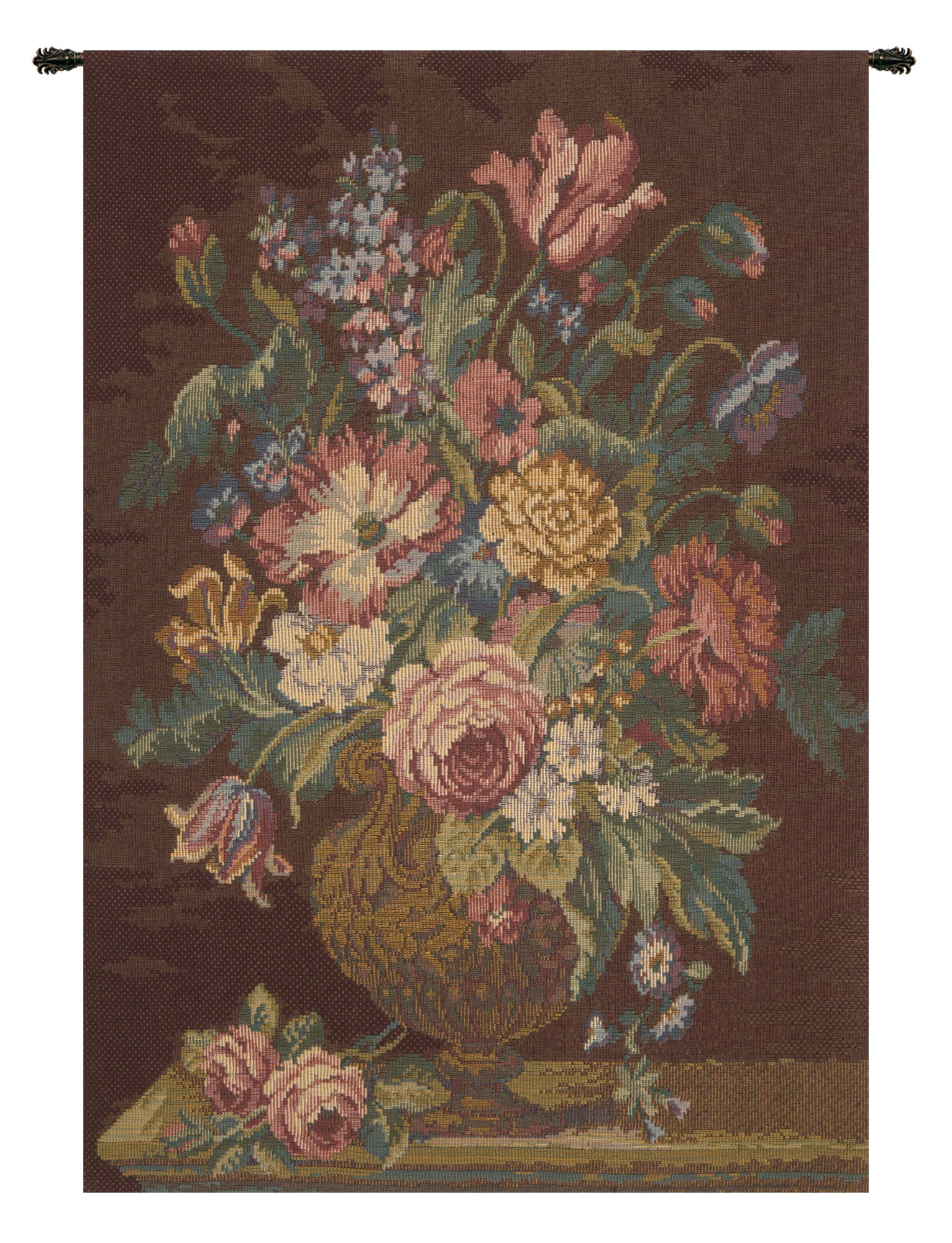 Vase with Flowers Brown Italian Tapestry Wall Hanging
