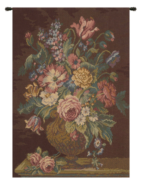 Vase with Flowers Brown Italian Tapestry Wall Hanging