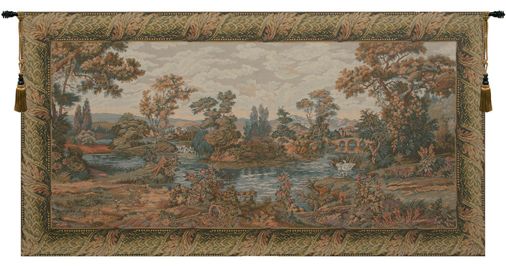 Swan in the Lake Large with Border Italian Tapestry Wall Hanging