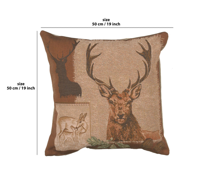Deer Doe and Stag French Tapestry Cushion