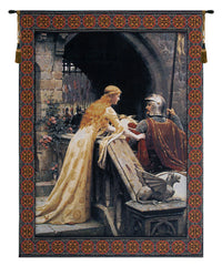 God Speed With Border Belgian Tapestry Wall Hanging by Edmund Blair Leighton