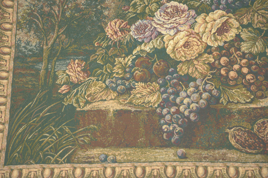 Bouquet with Grapes Green Italian Tapestry Wall Hanging