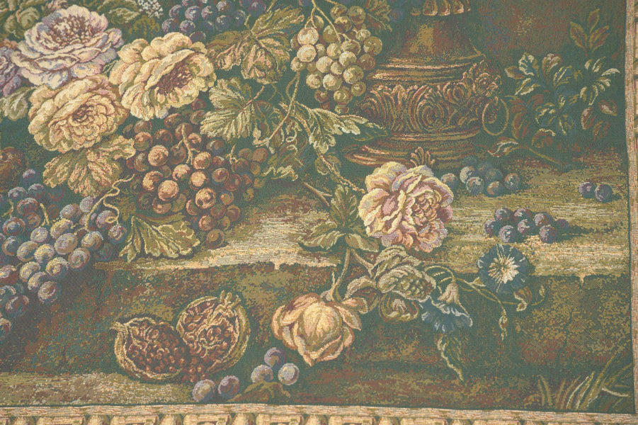Bouquet with Grapes Green Italian Tapestry Wall Hanging