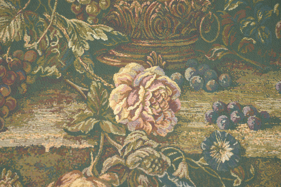 Bouquet with Grapes Green Italian Tapestry Wall Hanging