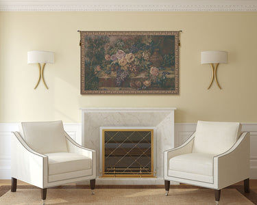 Bouquet with Grapes Green Italian Tapestry Wall Hanging