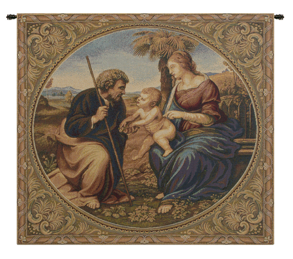 Sacred Family With Palm Italian Tapestry Wall Hanging
