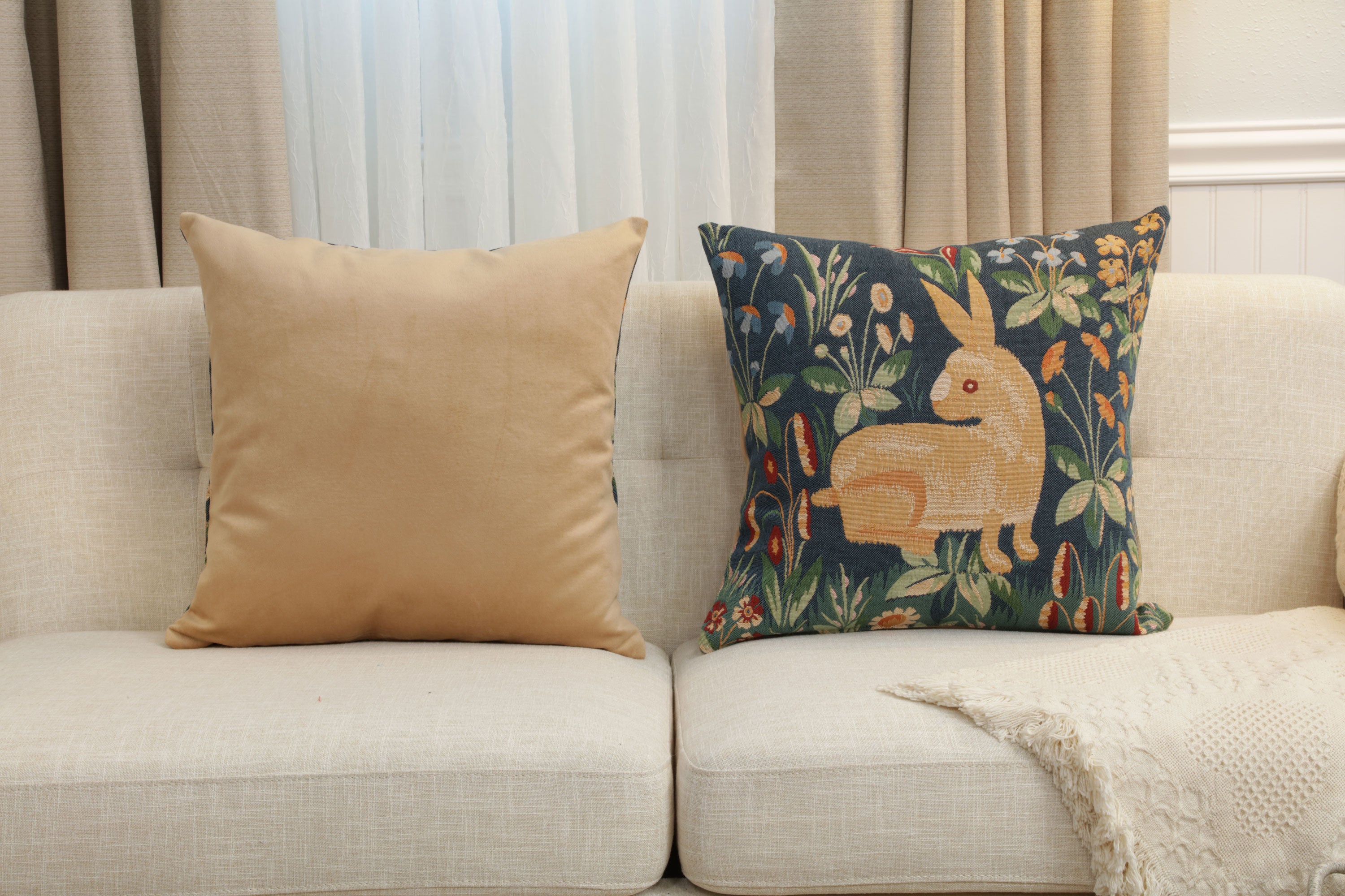 Medieval Rabbit French Tapestry Cushion