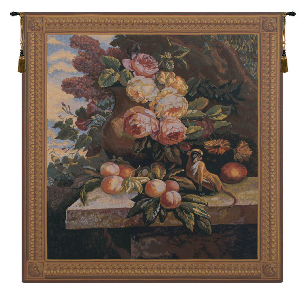 Monkey In Still Life II Belgian Tapestry Wall Hanging