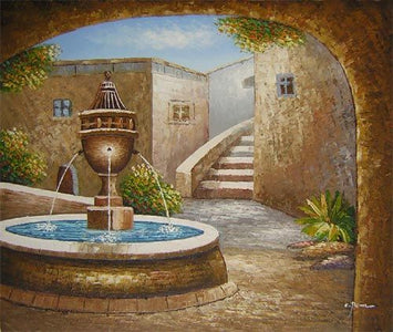 Terrace Fountain Canvas Wall Art