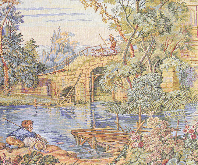 Fishing at the Lake Italian Tapestry Wall Hanging