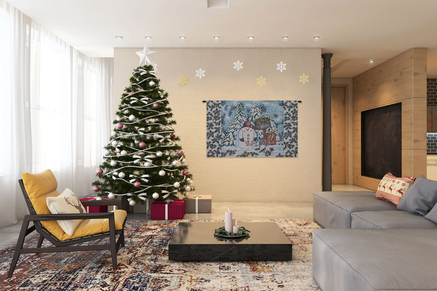 Holiday Snowman Italian Tapestry Wall Hanging