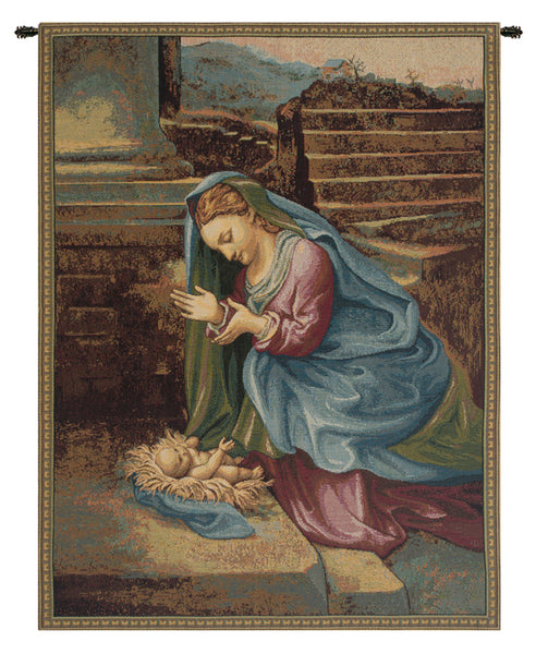 Madonna Adoring the Child Italian Tapestry Wall Hanging