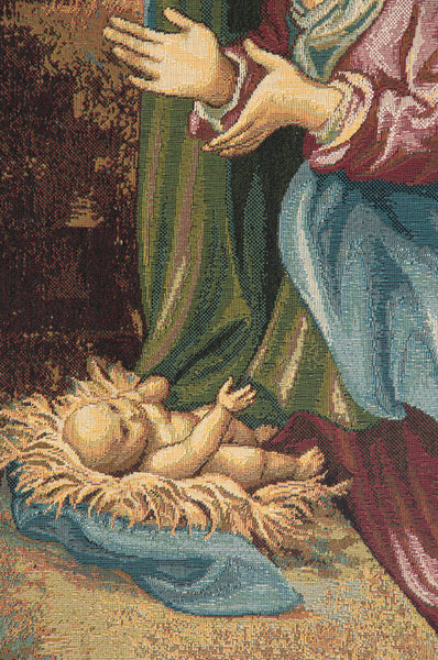 Madonna Adoring the Child Italian Tapestry Wall Hanging