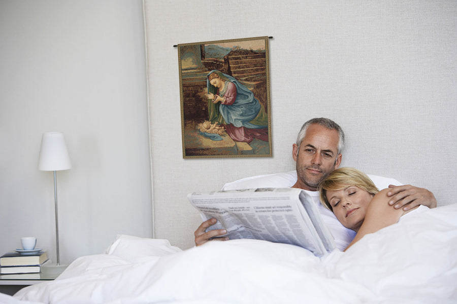 Madonna Adoring the Child Italian Tapestry Wall Hanging