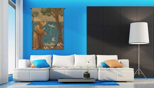 St. Francis Preaching to the Birds Italian Tapestry Wall Hanging