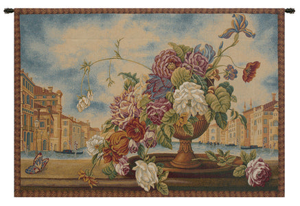 Venice Balcony with Flowers Italian Tapestry Wall Hanging