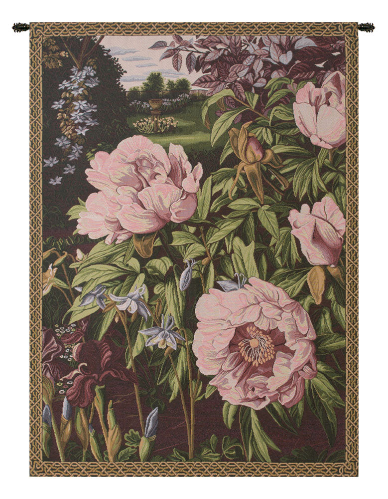 Pink Peonies Italian Tapestry Wall Hanging