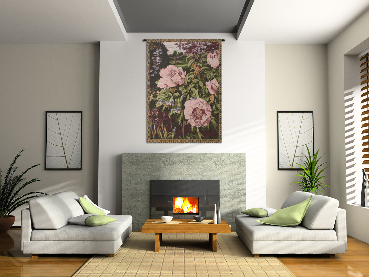 Pink Peonies Italian Tapestry Wall Hanging