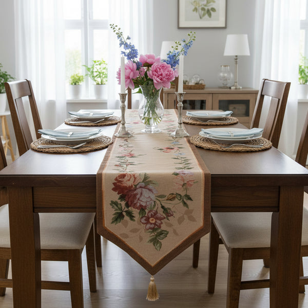 French Floral Roses French Tapestry Table Runner
