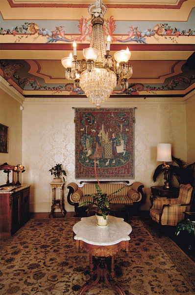 Lady and the Organ (With Border) Belgian Tapestry