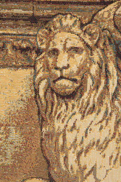 Lion with Books Italian Tapestry Wall Hanging