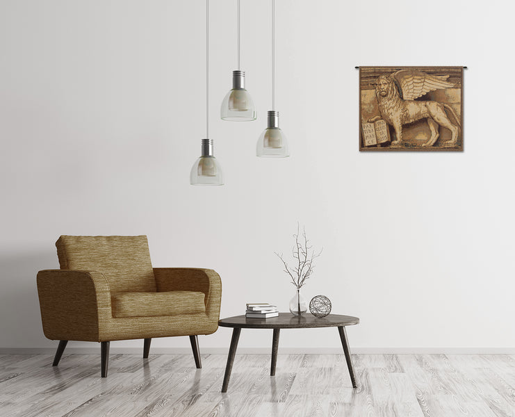 Lion with Books Italian Tapestry Wall Hanging