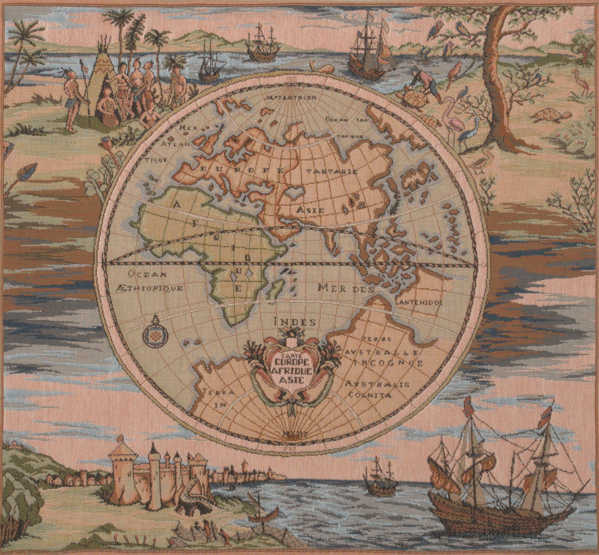 Map of the World Europe Asia Africa French Tapestry Cushion