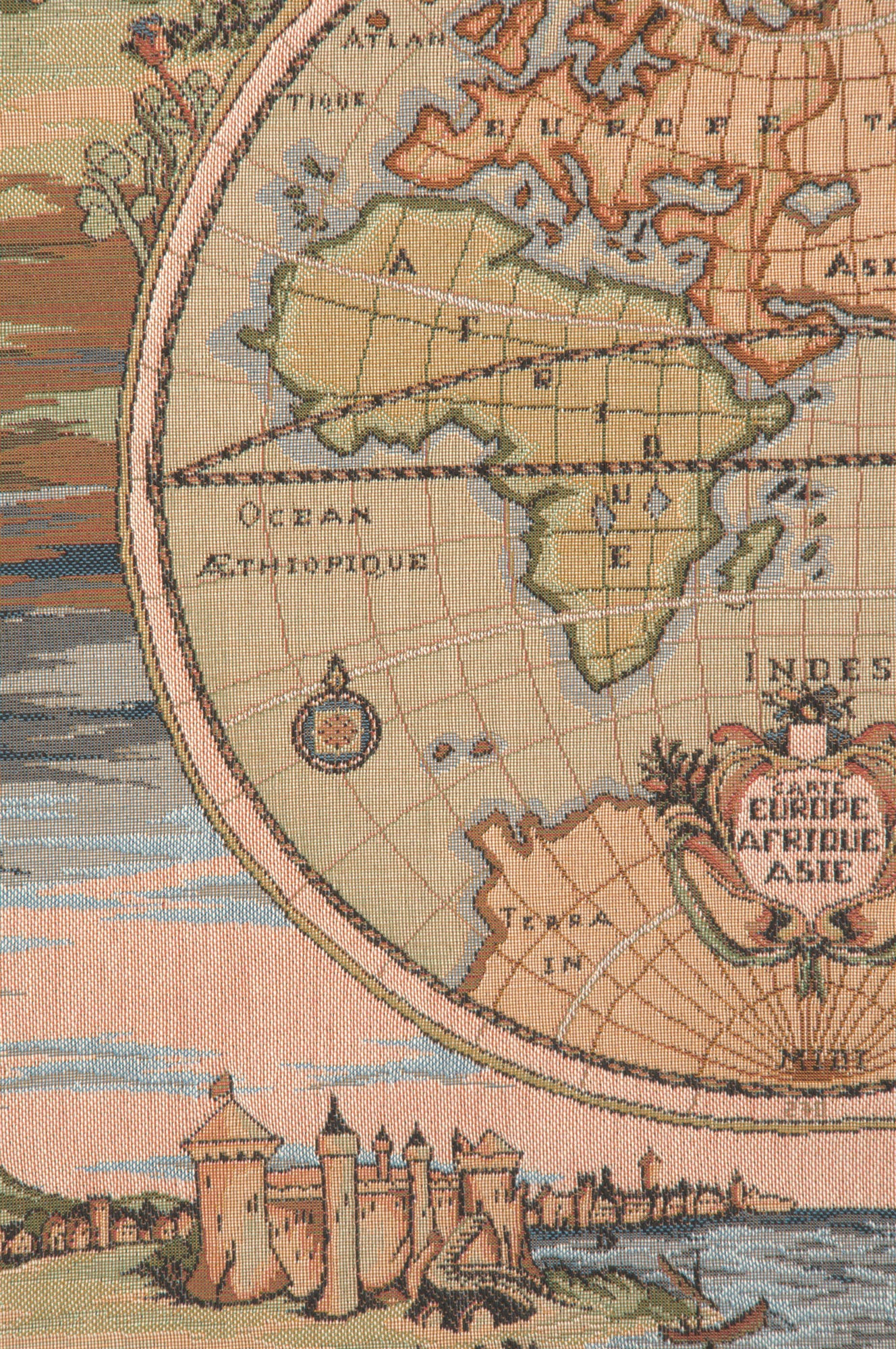 Map of the World Europe Asia Africa French Tapestry Cushion